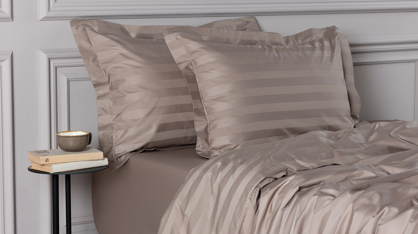 Постельное белье Askona Comfort Stripe 2.0 (евро), цвет: Кремовый 200x220, без простыни в мебель-центре Озерцо