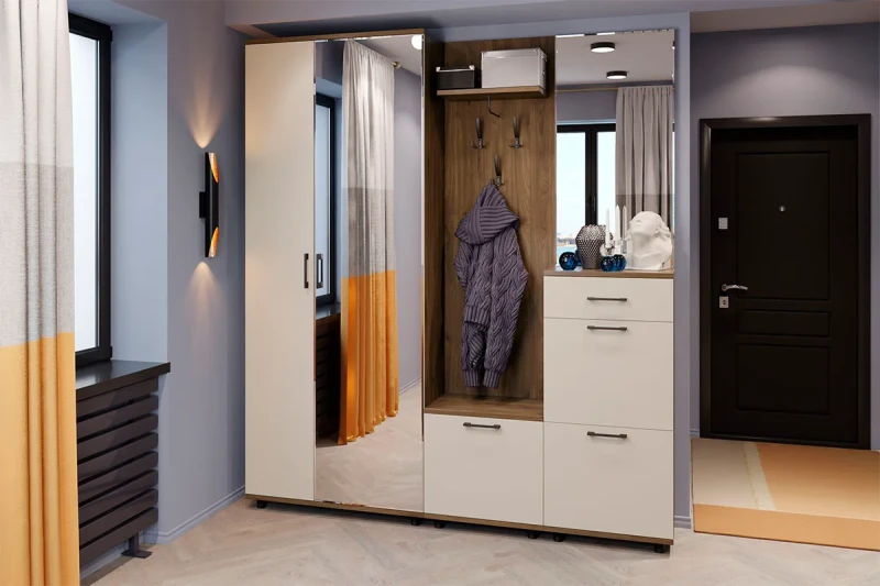 Прихожая Грейс комплект 8 (Гикори Джексон Темный/Кашемир Матовый) — Мебель-центр Озерцо