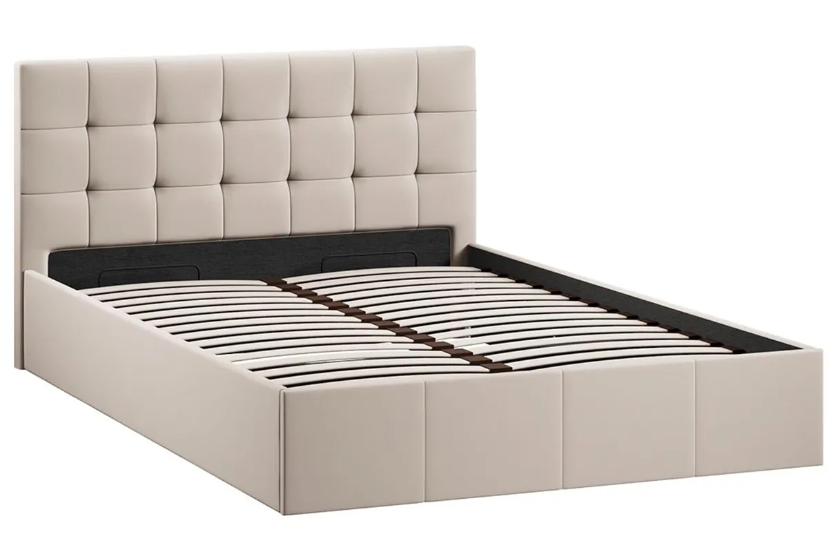 Кровать Эмма с ПМ и заглушиной 140х200 (Велюр/Confetti Cream) - купить в Озерце