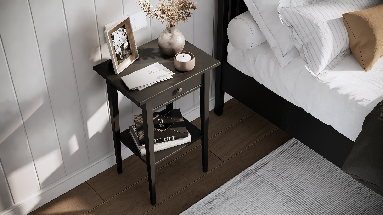 Тумба прикроватная Terek, цвет Черный, 1 ящик, 35x46 — купить в Озерце