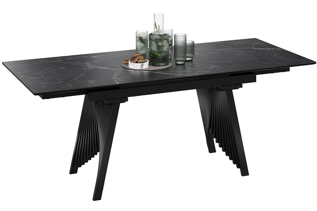 Стол обеденный Шелдон Тип 1 (Черный муар/Керамика матовая черный мрамор) - купить в Озерце