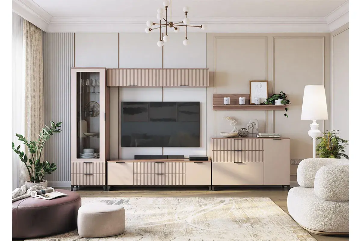 Тумба под ТВ  Тоскана с 2 дв. и 2 ящ. (Дуб табачный/Бисквит) — Мебель-центр Озерцо