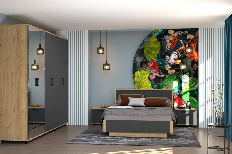 Спальня Грейс комплект 5 (Гикори Джексон Светлый/Антрацит матовый) - купить в Озерце