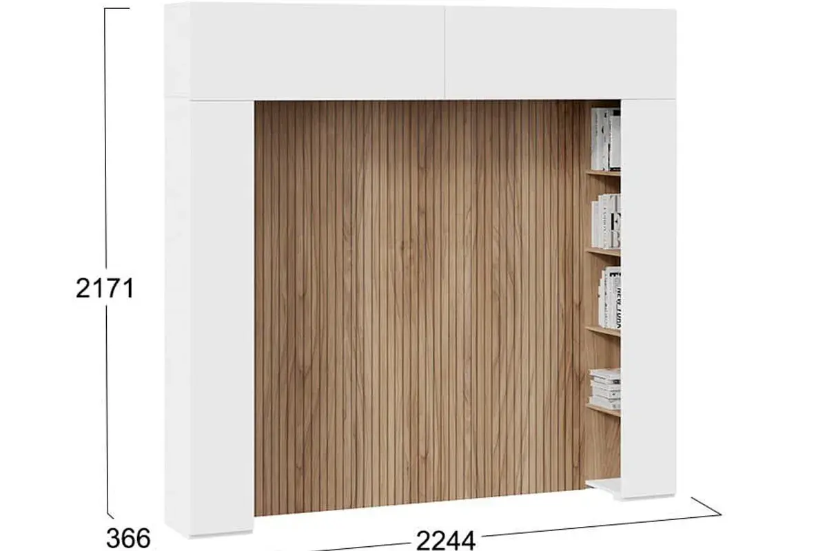 Шкаф навесной со стеллажами и декоративными панелями Порто СМ-393.21.022-23 (Белый жемчуг/Яблоня беллуно/Белый софт) в мебель-центре Озерцо