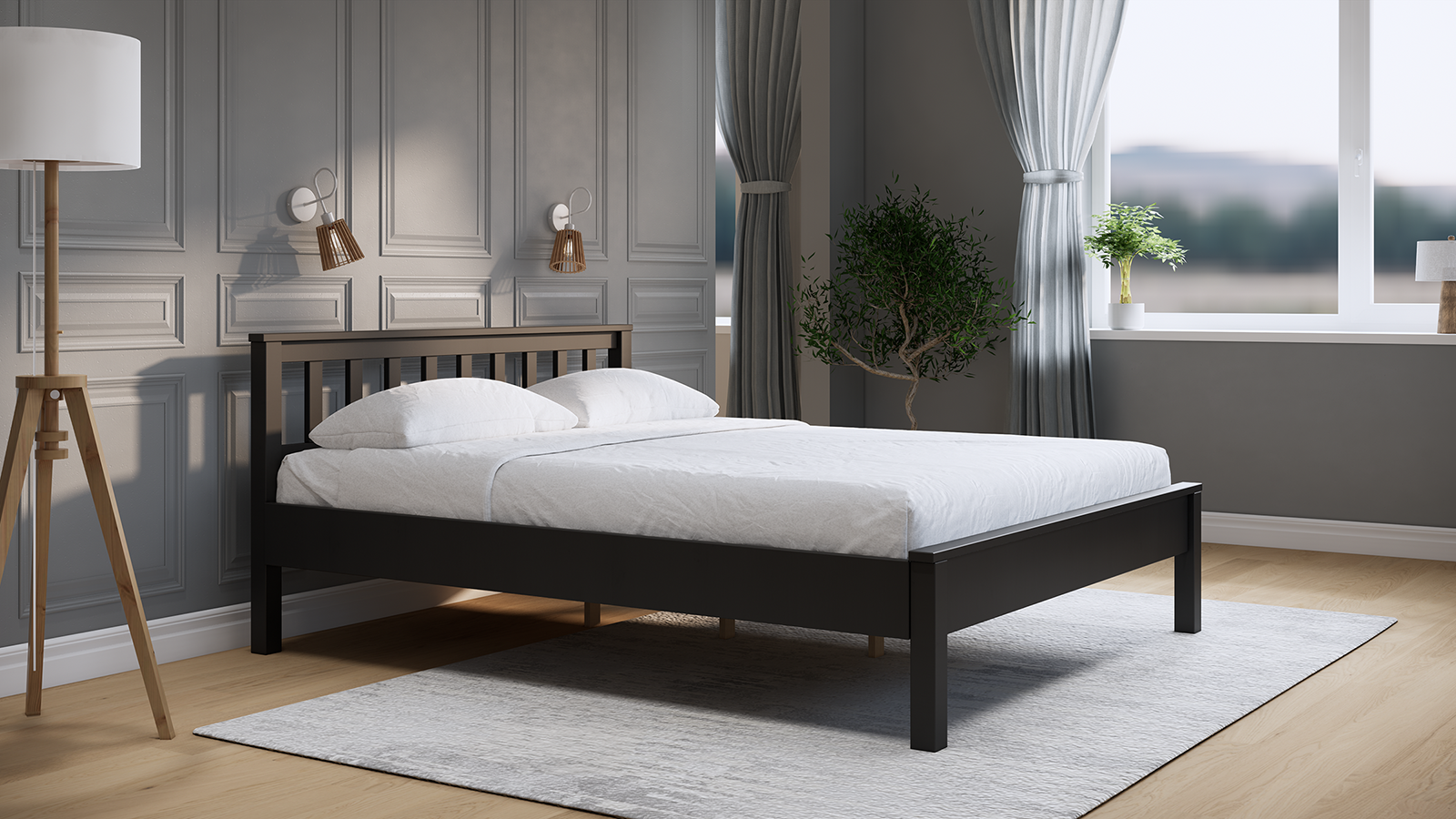 Кровать из массива сосны Dallas, цвет: Черный 160x200 - купить в Озерце