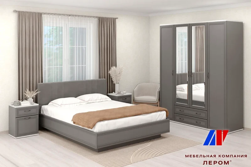 Готовый комплект для спальни СК-1022-СЯ-СО-В (Снежный Ясень/Серый Оникс/Велюр) - купить в Озерце