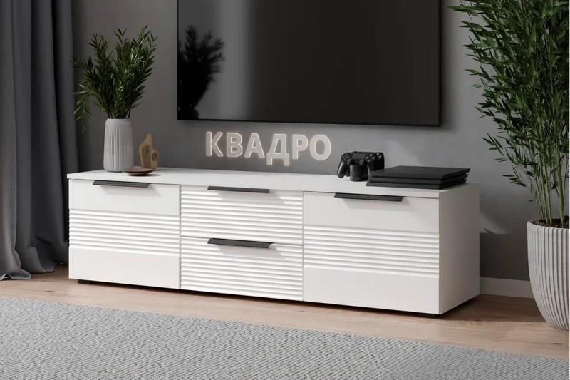 Тумба ТВ Квадро №11 (Белый / Тальк) — Мебель-центр Озерцо
