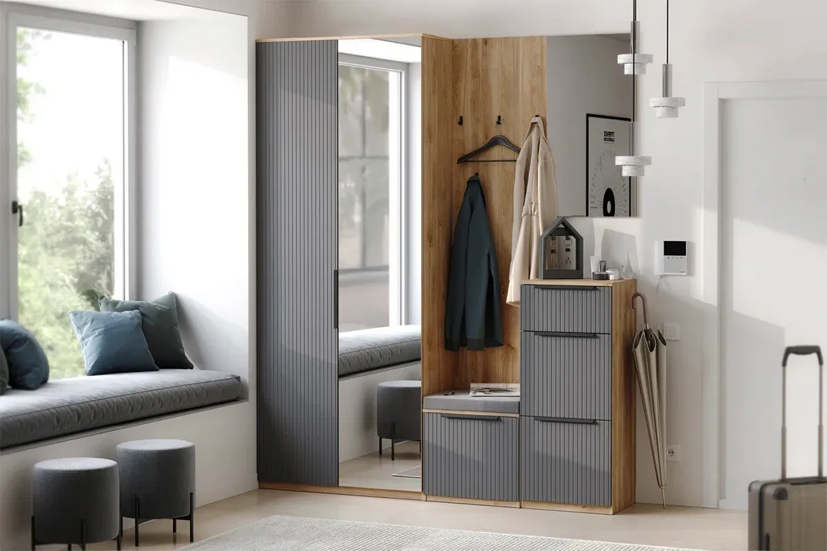 Тумба для обуви Астория 14 (Дуб кастелло медовый / Графит софт) — Мебель-центр Озерцо