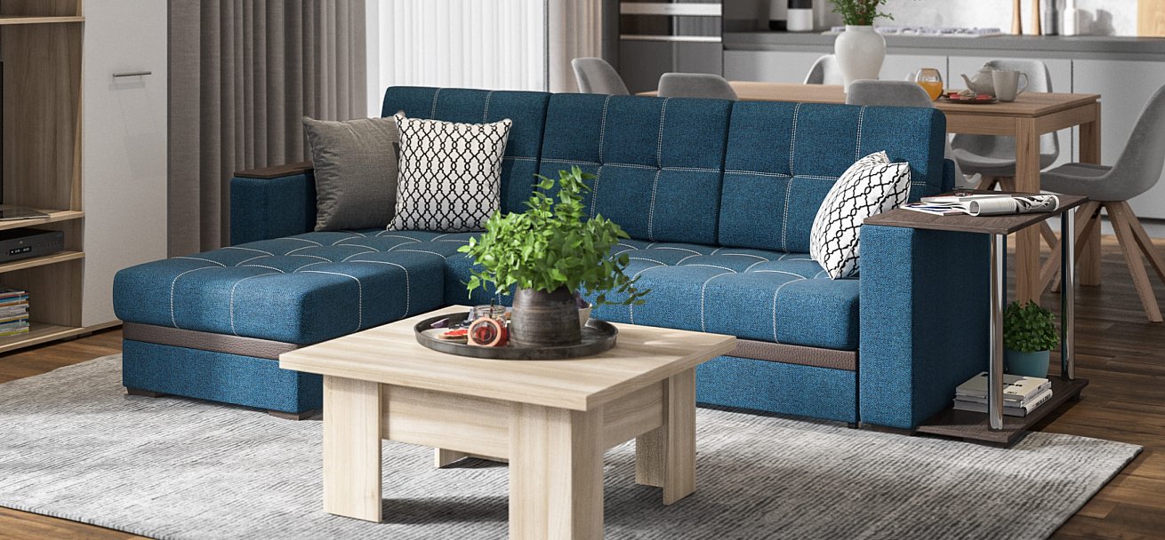 Атланта Люкс угловой диван Рогожка Мальмо синий — купить в Озерце