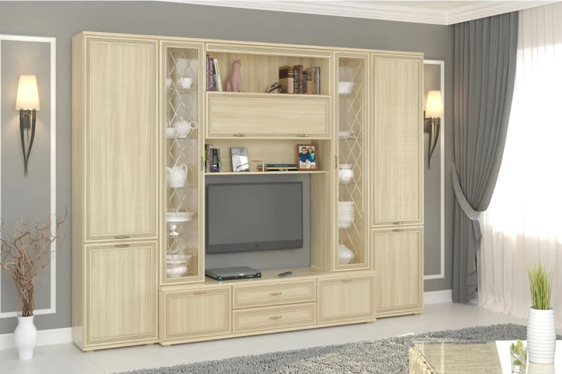 Готовый комплект для гостиной ГК-1003-АС (Ясень Асахи) — Мебель-центр Озерцо