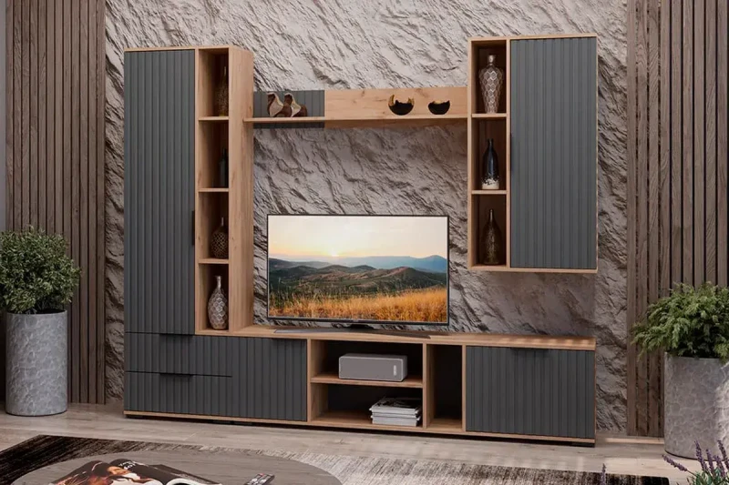 Набор мебели для гостиной Хилтон №1 (Дуб Крафт золотой/Графит матовый) — Мебель-центр Озерцо