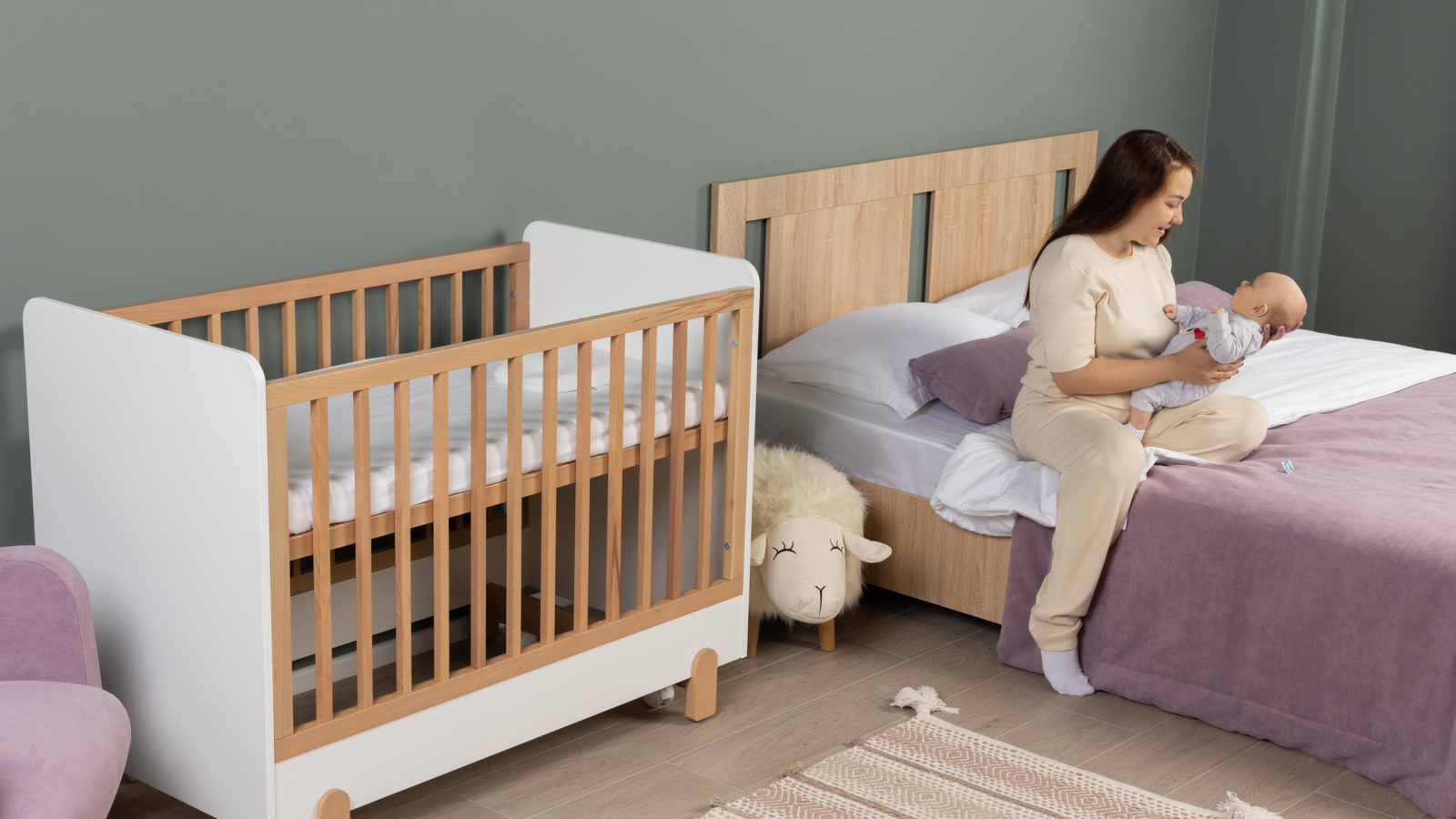 Детская кровать -люлька для новорожденных Lory, цвет Белый/Бук 60x120 — Мебель-центр Озерцо