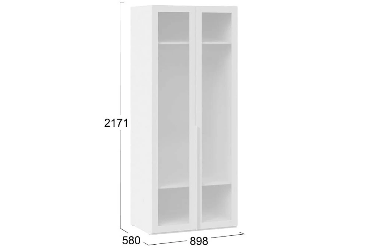 Шкаф для одежды Порто СМ-393.07.009 (580) с 2 дверями со стеклом (Белый Жемчуг/Стекло сатин белое) в мебель-центре Озерцо