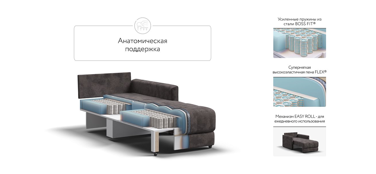 Босс Лофт кресло-кровать Велюр Алькантара серый — купить в Озерце