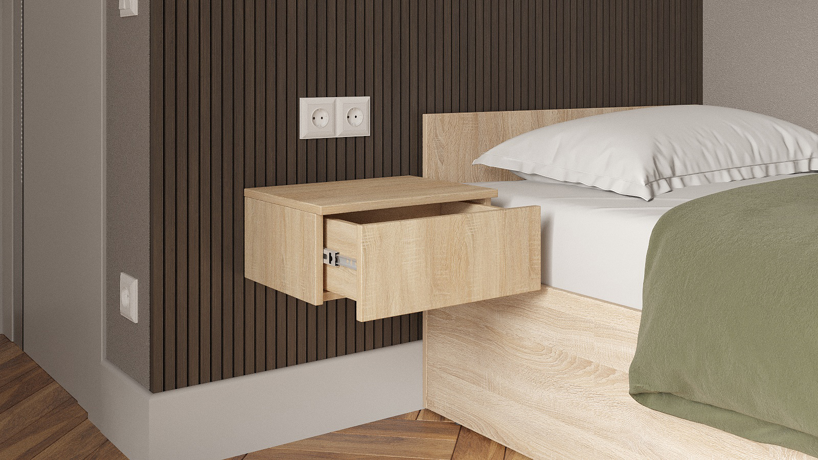 Комплект с подъемным механизмом Ralto, цвет дуб бардолино натуральный, 160x200 + Тумба навесная Pronto, цвет дуб бардолино натуральный - купить в Озерце