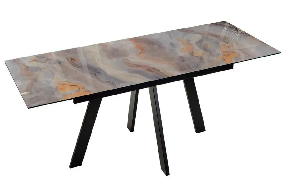 Стол обеденный Нео-2 1400(2000) (ст. №2/Стекло Оптивайт с фотопечатью Кианит/МДФ черный кварц/Черная/Металл черный) - купить в Озерце