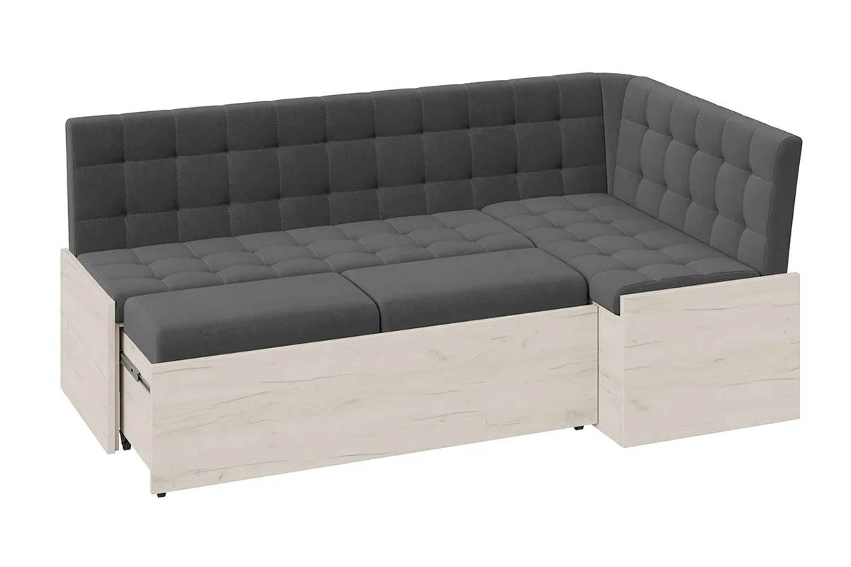 Скамья угловая Форест со спальным местом (Дуб крафт белый/Велюр Серый) - купить в Озерце