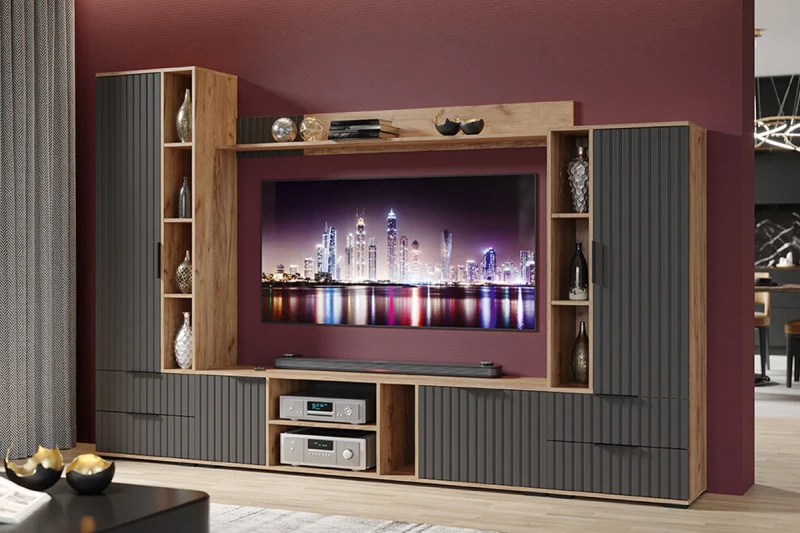 Набор мебели для гостиной Хилтон №3 (Дуб Крафт золотой/Графит матовый) — Мебель-центр Озерцо