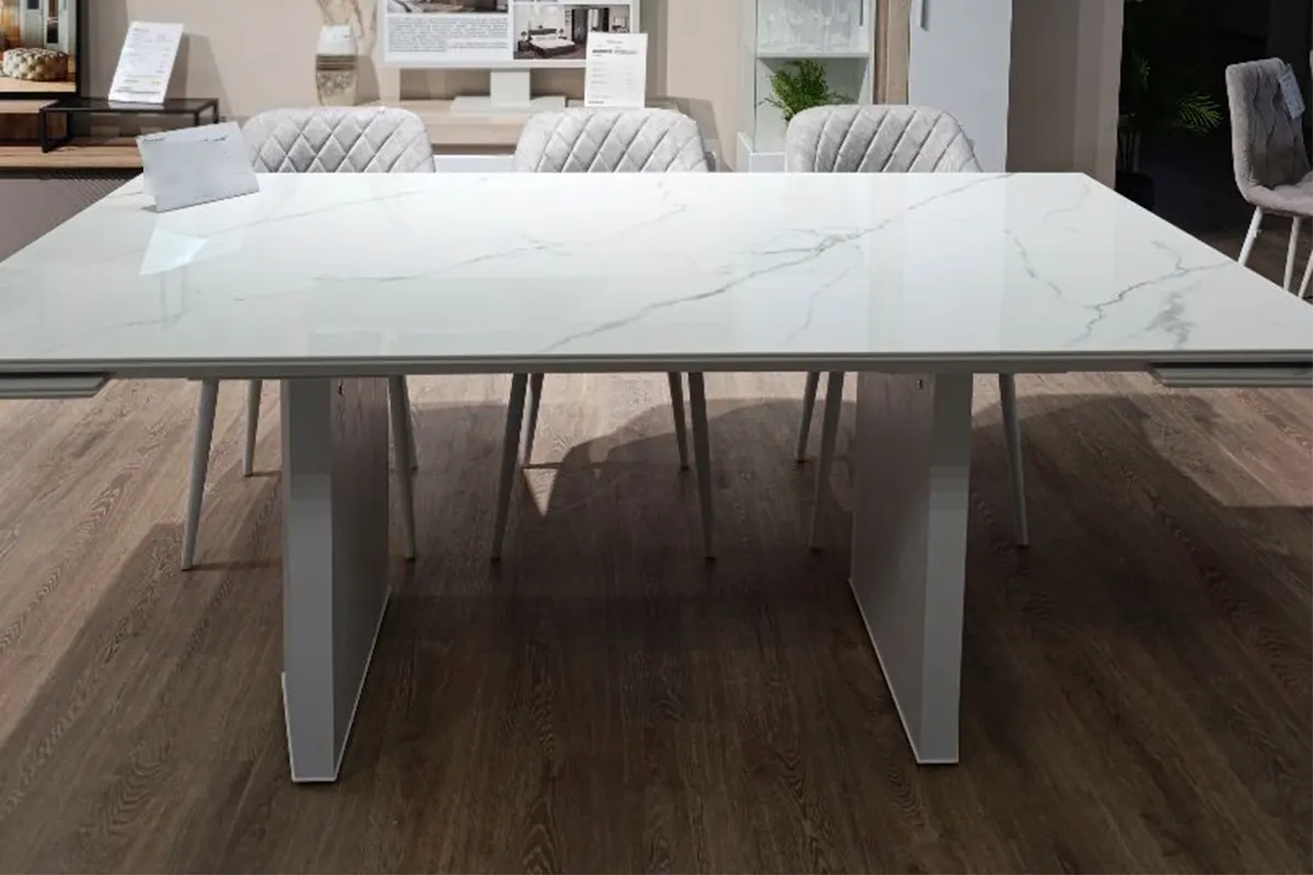 Стол обеденный Моцарт 2000 (2600) (ст. №2 / Керамика Titanium Mckinley Polished N20382 / МДФ Белое дерево) - купить в Озерце