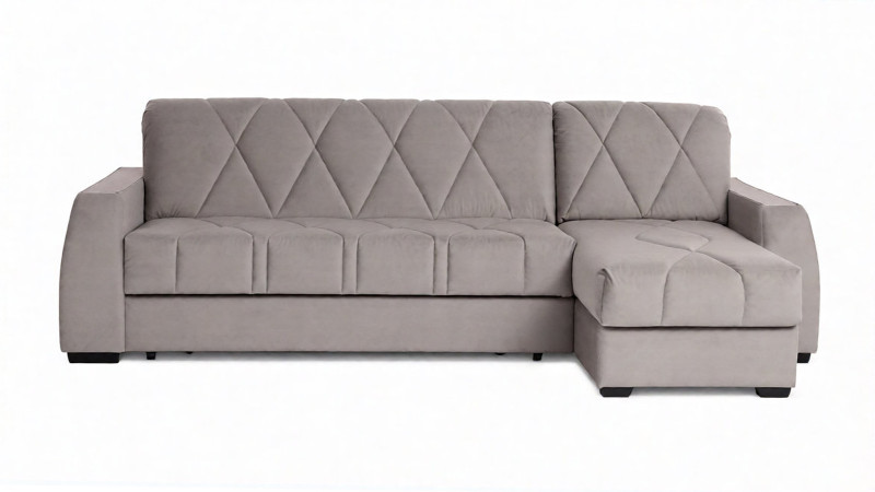 Диван угловой Domo Pro с накладкой цвета ясень, стежка ромб, ткань Casanova Grey 180x216 — купить в Озерце