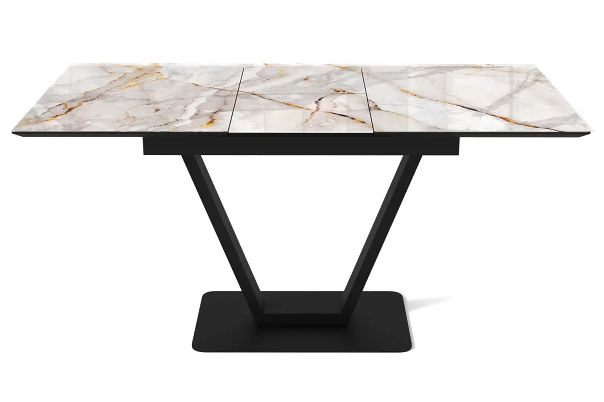 Стол обеденный Луи 1200(1600) (Стекло прозрачное с фотопечатью Аурум/МДФ Черная шагрень/Металл Черный) - купить в Озерце