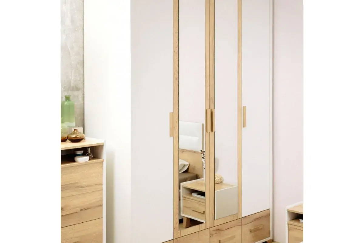 Айрис 555 Шкаф для одежды и белья (Белый/Дуб золотистый) в мебель-центре Озерцо