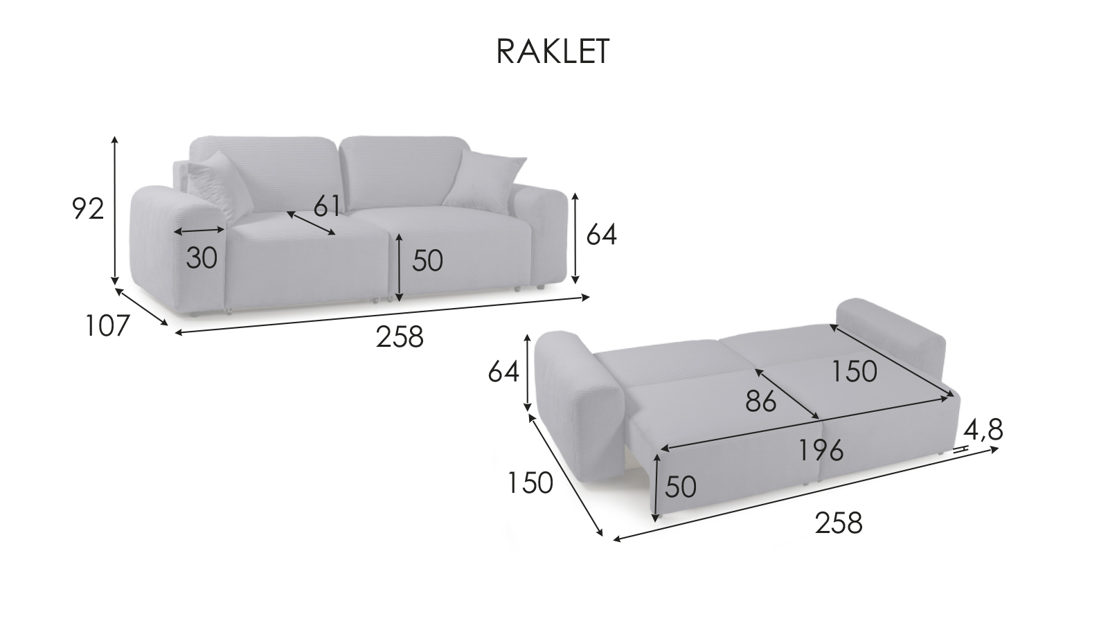 Диван -кровать Raklet ткань Cilium Cream 107x258 — купить в Озерце