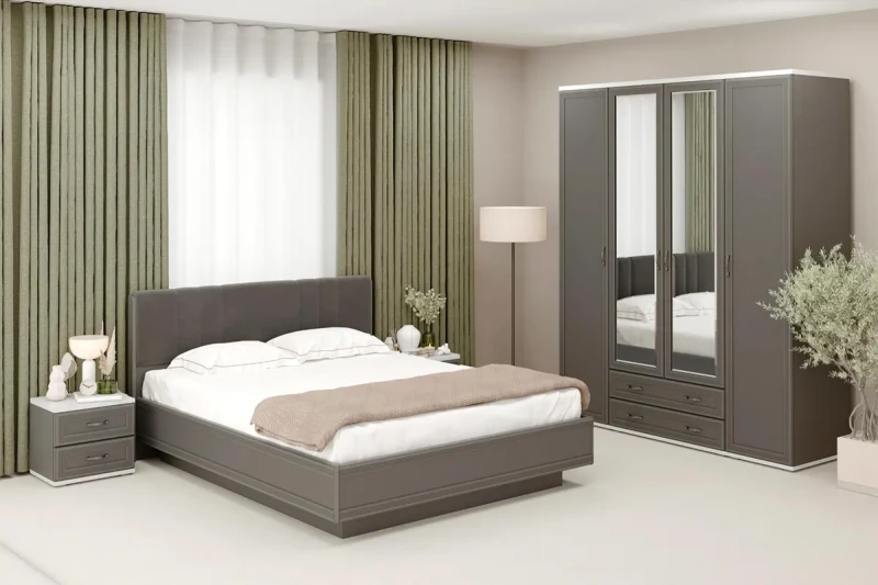 Готовый комплект для спальни СК-1018-СЯ-СО-В (Снежный Ясень/Серый Оникс/Велюр) - купить в Озерце