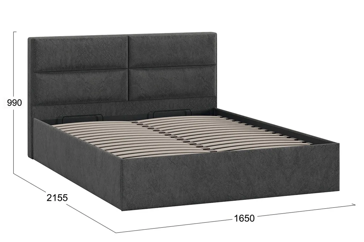 Кровать универсальная Глосс с ПМ Тип 1 без заглушины 160х200 (Микровелюр/Wellmart Graphite) - купить в Озерце