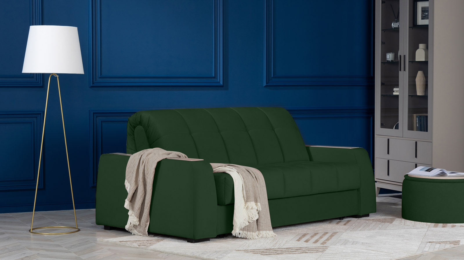 Диван - кровать Domo Pro с накладкой цвета ясень, стежка квадрат, ткань Casanova Grass 180x216 — в мебель-центре Озерцо