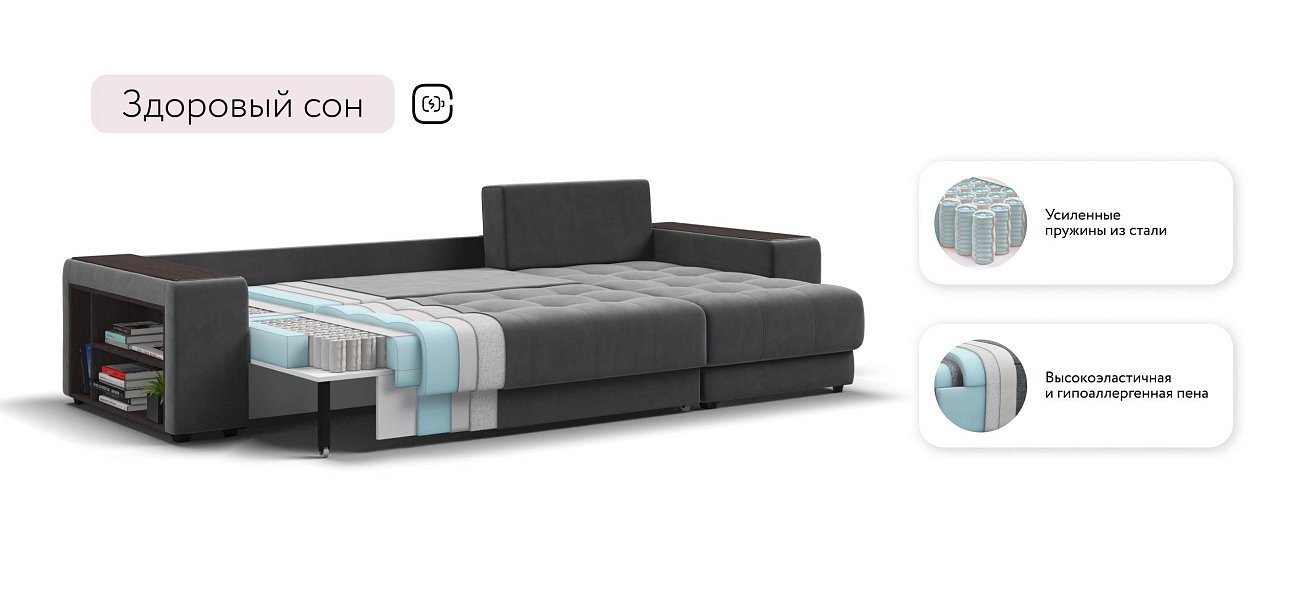 Ванкувер угловой диван Велюр Монолит серый — купить в Озерце