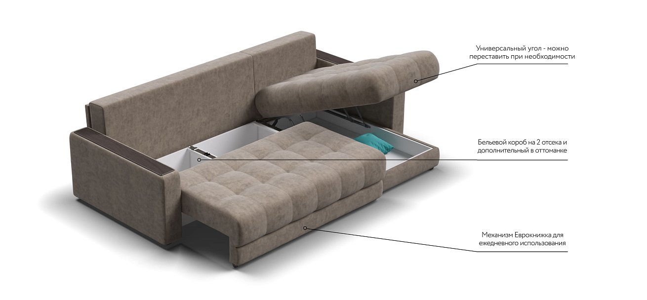 Угловой диван BOSS 3.0 Classic XL Велюр Роял тауп — купить в Озерце