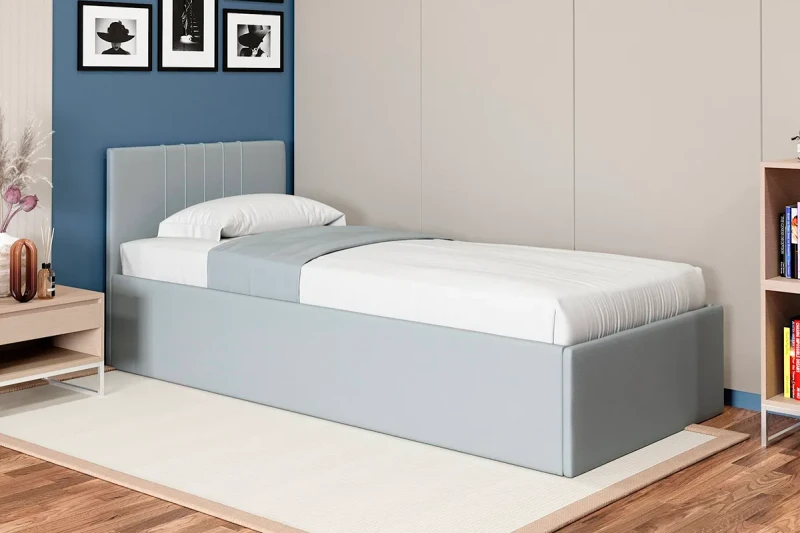 Кровать Соло односпальная с ПМ 90х200 (Newtone Light Grey/Светло-серый) - купить в Озерце