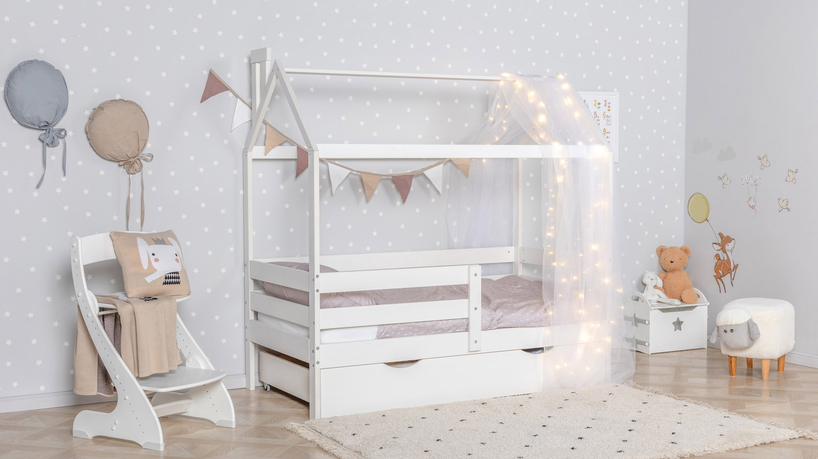 Детская кровать Neo высокий домик, цвет: Белый 80x160 — Мебель-центр Озерцо