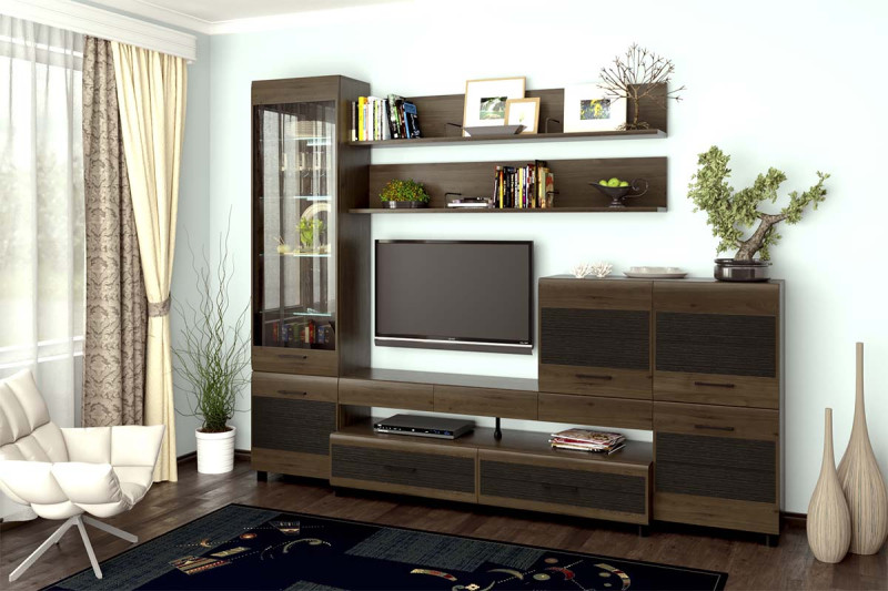 Гостиная Камелия-5 (Гикори Джексон Темный комбинированный) — Мебель-центр Озерцо