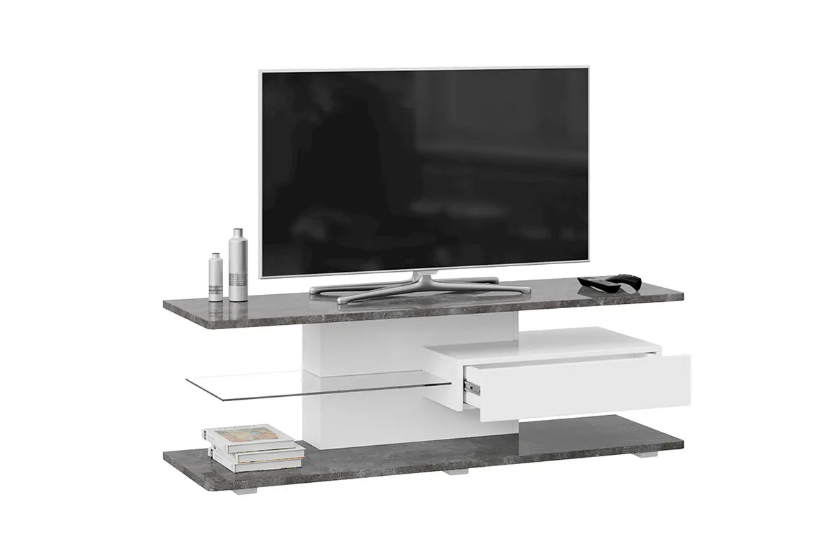 Тумба ТВ тип 1 Diamond (Белый/Ателье темный глянец) — Мебель-центр Озерцо