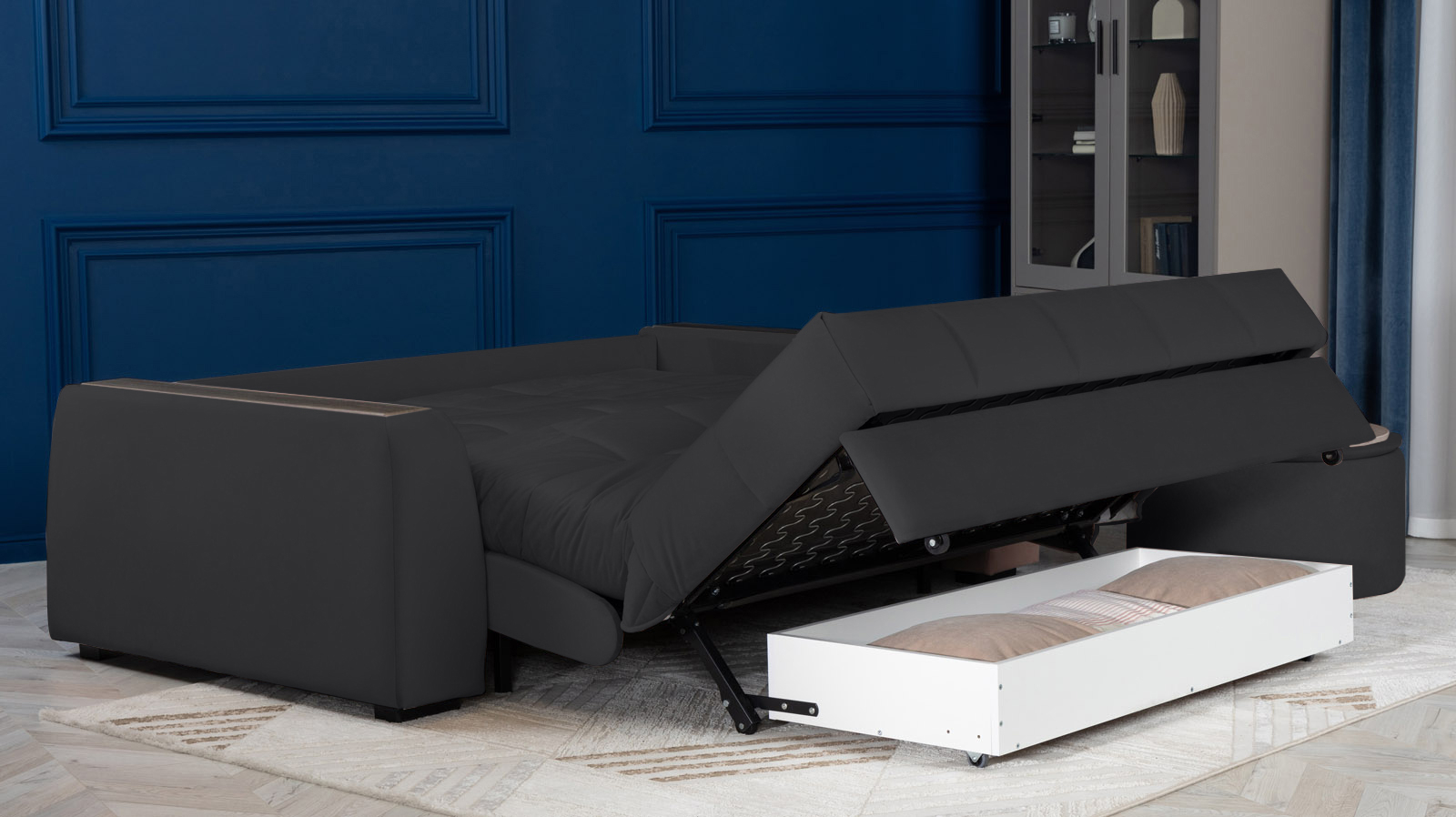 Диван - кровать Domo Pro с накладкой цвета венге, стежка квадрат, ткань Sky Velvet 38 160x216 — в мебель-центре Озерцо