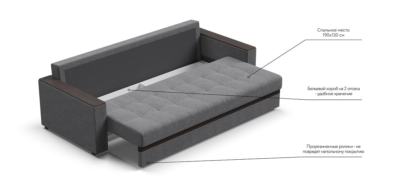 Диван Атланта Люкс SE рогожка Malmo серый — купить в Озерце