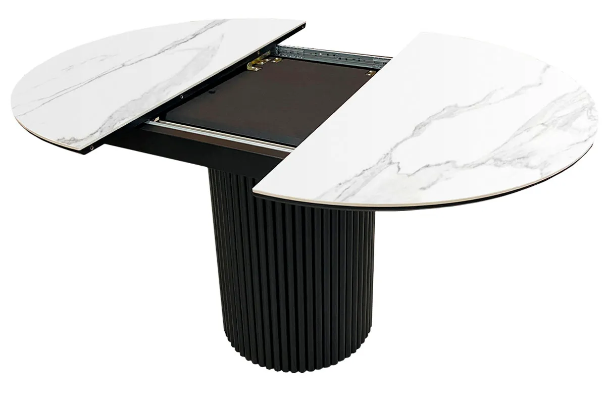 Стол обеденный Рапсодия d 1000 (вставка 400 бабочка) (Керамика FNZ9206035 ALPINE WHITE/МДФ черный кварц/ Металл черный) - купить в Озерце