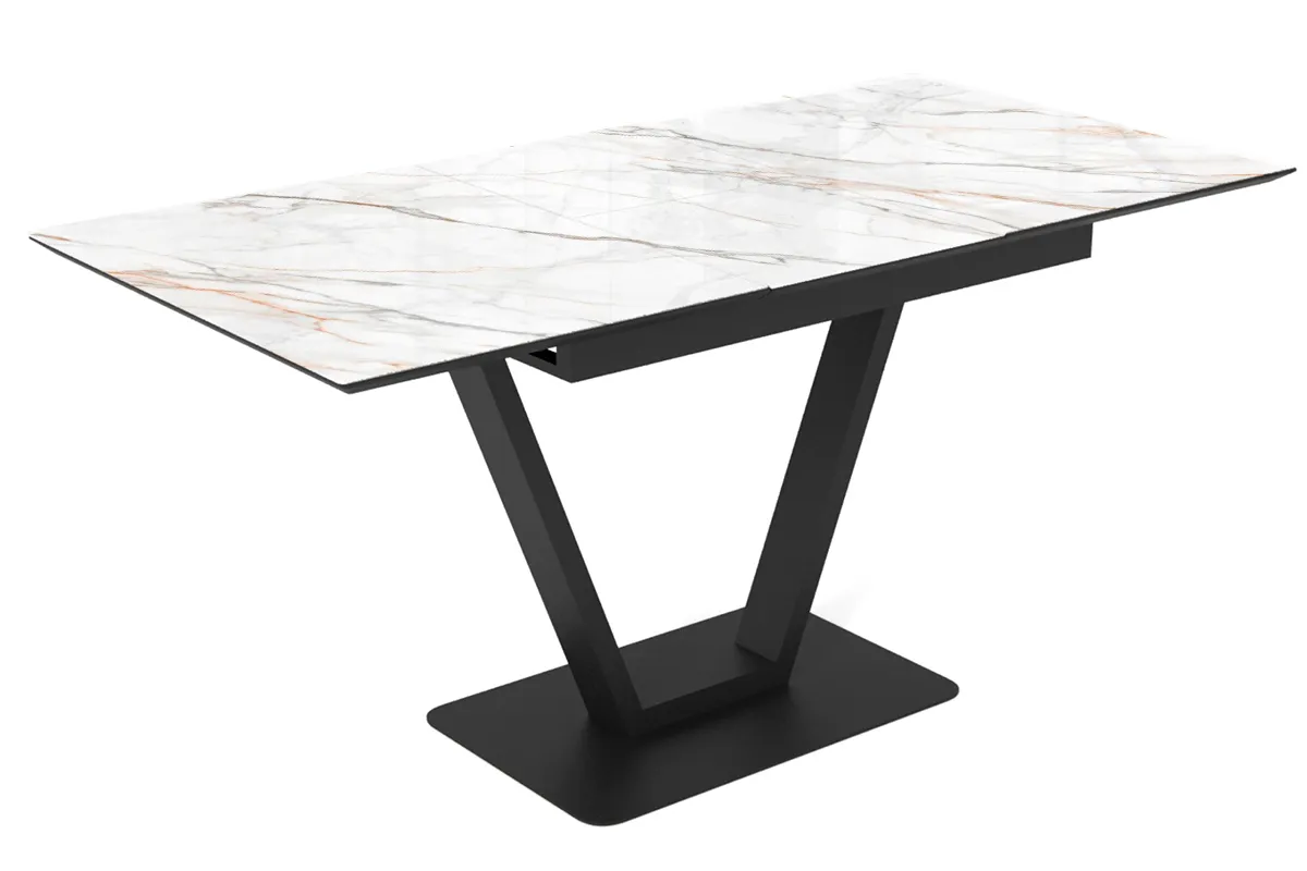 Стол обеденный Луи 1200(1600) (Керамика FNZ9206037 Gilt White/МДФ Черная шагрень/Металл Черный) - купить в Озерце