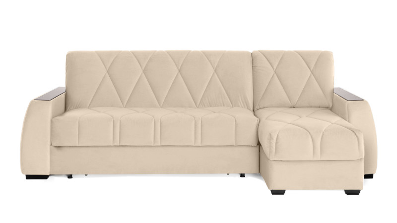 Диван угловой Domo Pro с полками цвета ясень, стежка ромб, ткань Sky Velvet 21 140x216 — купить в Озерце