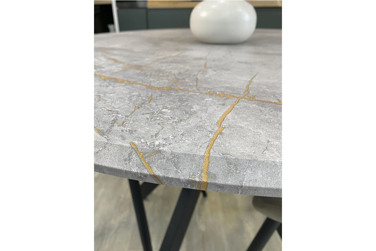 Стол обеденный Москва (d 1000/вставка 400/Бабочка/МДФ Византийский Мрамор/Металл черный) - купить в Озерце