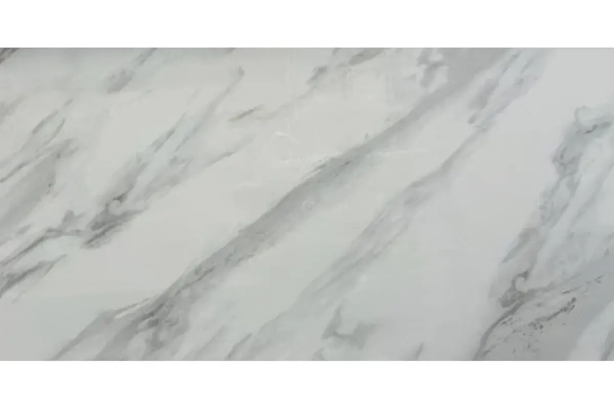 Стол обеденный Тик Так 900х650 нераздвижной (Керамика Белый мрамор с активными прожилками YB8020126BG / МДФ в пленке черный кварц / Металл черный) - купить в Озерце