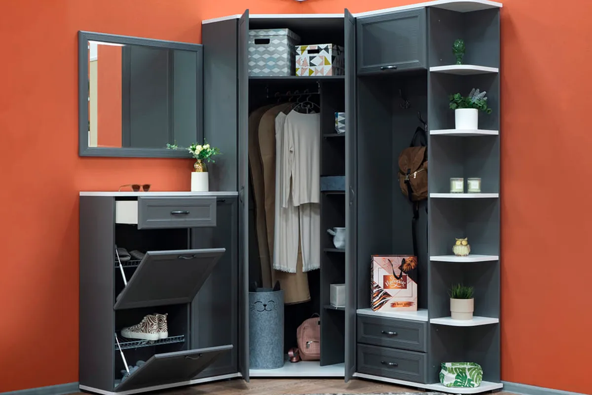 Шкаф угловой для одежды и белья ШК-1015-СЯ-СО (Снежный Ясень/Серый Оникс) в мебель-центре Озерцо