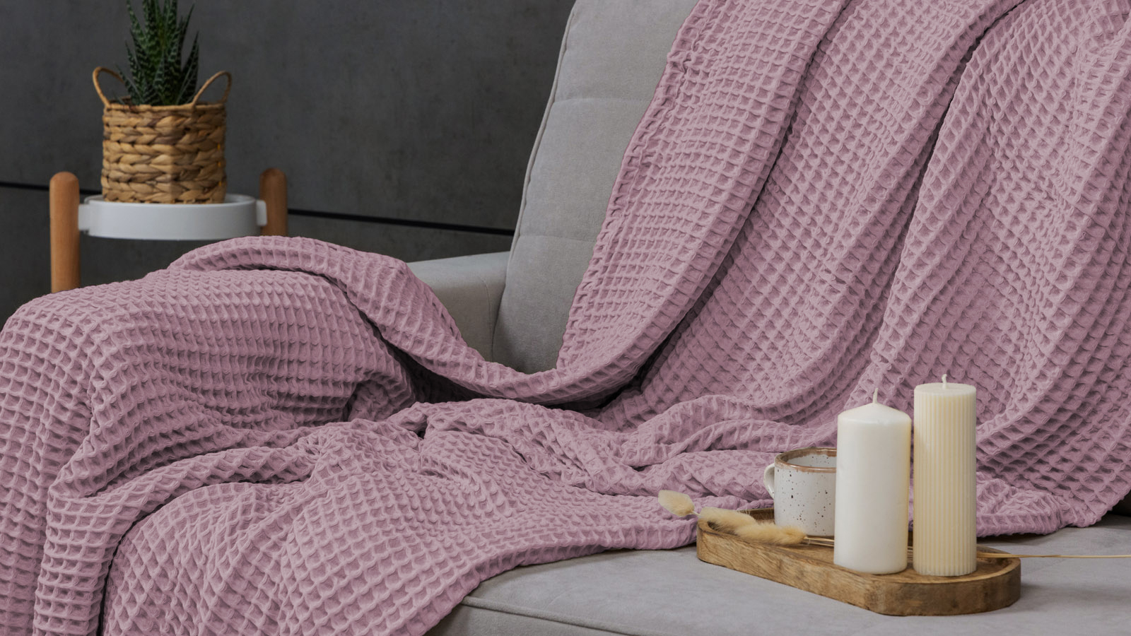Покрывало хлопковое Waffle, цвет: орхидея 220x230 в мебель-центре Озерцо