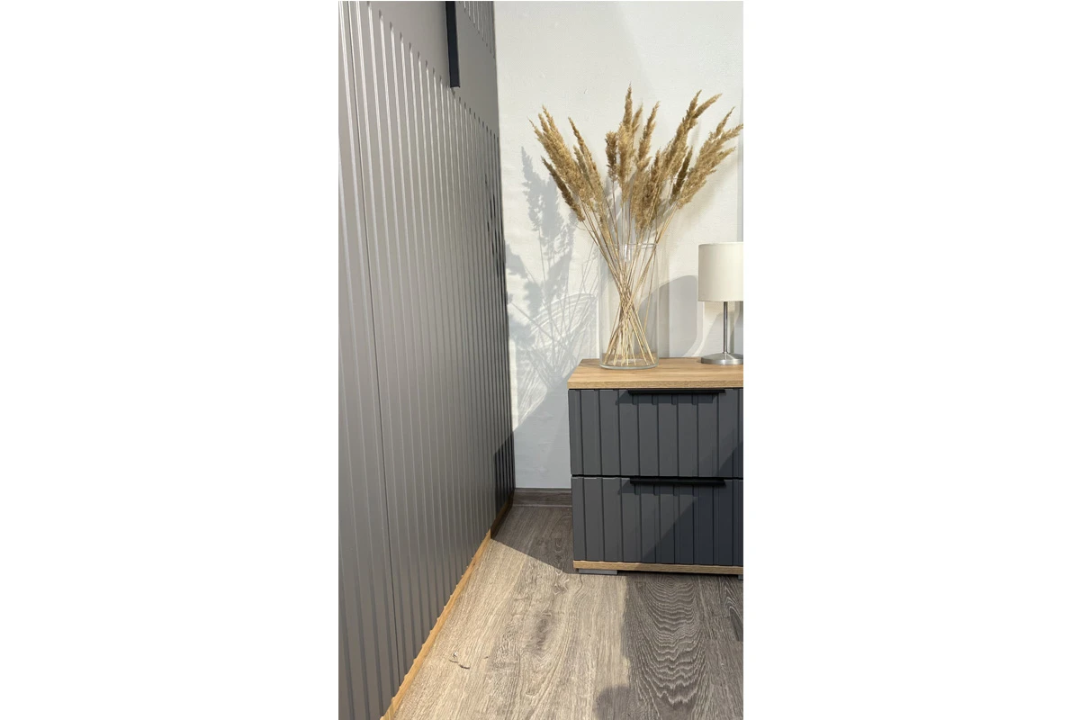 Тумба прикроватная Хилтон (Дуб Крафт золотой/Графит матовый) — Мебель-центр Озерцо