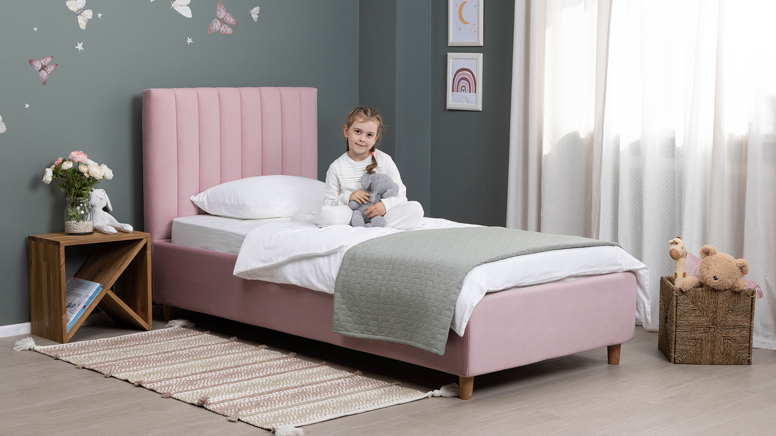 Детская кровать Lovely New 90x200 ОР, Тк. Sky Velvet 01 — Мебель-центр Озерцо