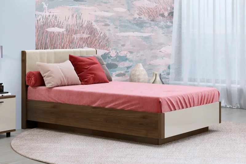 Кровать КР-4011-ГТ-КГ-В с ПМ 120х200 (Гикори Джексон Темный/Кашемир Глянцевый/Велюр) - купить в Озерце