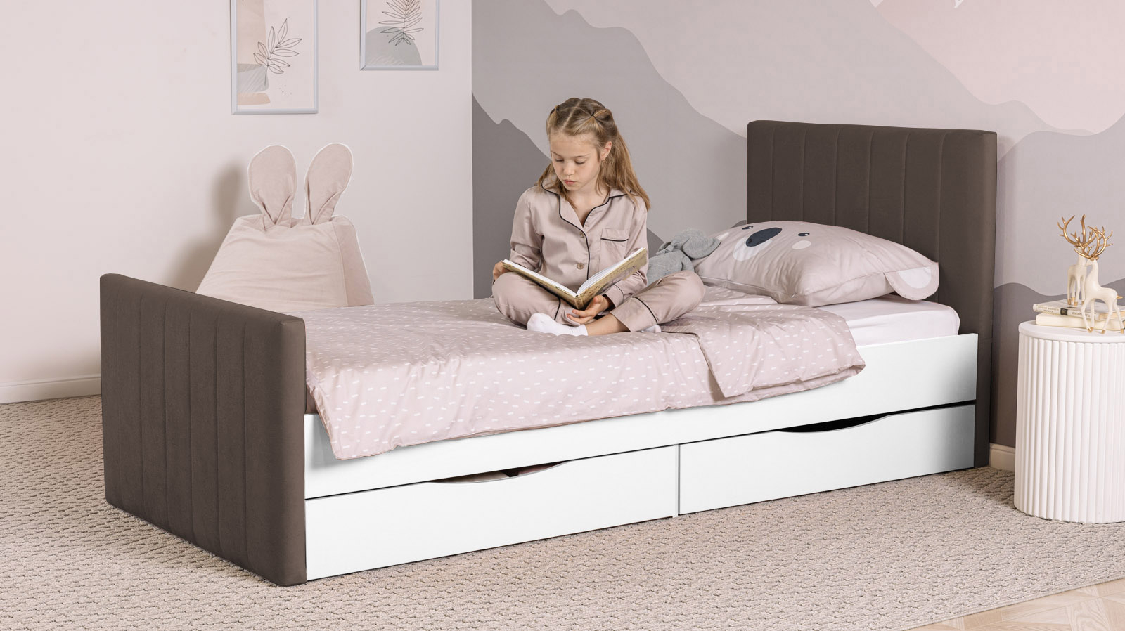 Кровать подростковая Olly, цвет: Белый базовый, Тк. Casanova Chocolate 90x200 — Мебель-центр Озерцо
