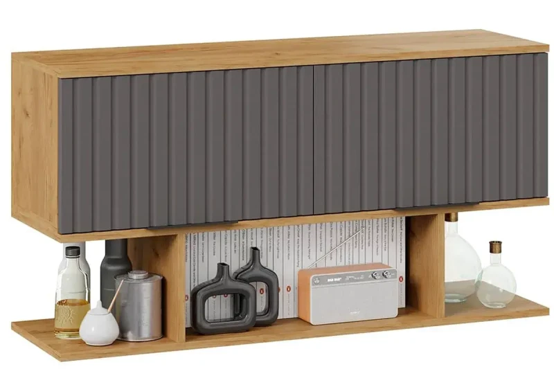 Шкаф настенный с полкой Хилтон 1100 (Дуб Крафт золотой/Графит матовый) в мебель-центре Озерцо